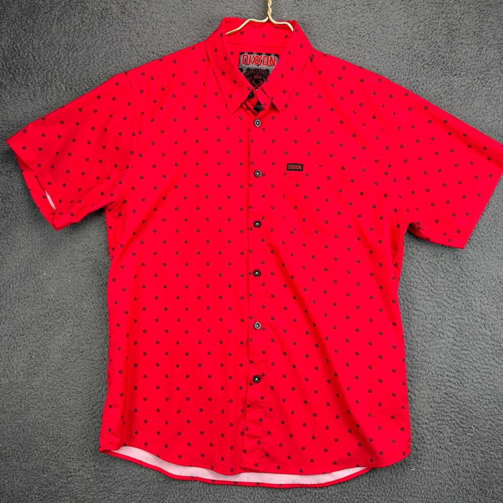 Dixxon Flannel Co Polkacide Red Black Polka Dot Short Sleeve Button Up Shirt L